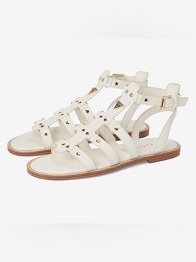 Guess Graydee Studded Gladiator Sandals Size 5M Ivory/Gold Strappy NEW